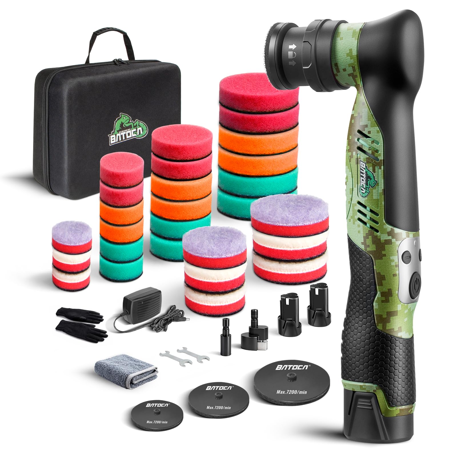 BATOCA S5 Cordless Mini Car Polisher Buffer Sander Dual Action & Rotary Polishing Machine 2X 12V Battery with 1" 3" Polishing Pads Kit for Car Motorcycle Detailing Polish Buffing 6-Speed 2000-5500RPM — view 10