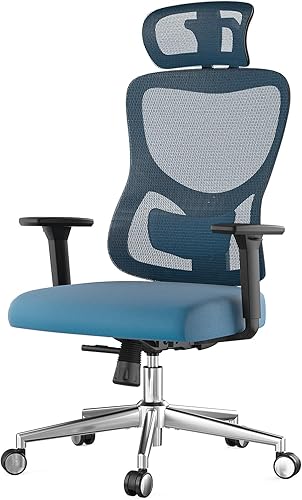 Ergonomic Office Chair Mesh Computer Chair with Adjustable Lumbar Support Headrest 350lb Capacity 3D Armrests Navy Blue Swivel Computer Chair Sponge