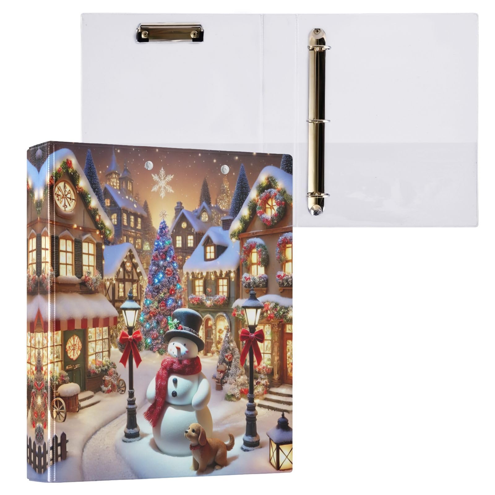Raccoglitore a 3 anelli con pupazzo di neve, 3,8 cm, contiene 200 fogli, raccoglitori ad anelli rotondi, organizer di base, per scuola, ufficio, casa, confezione da 2