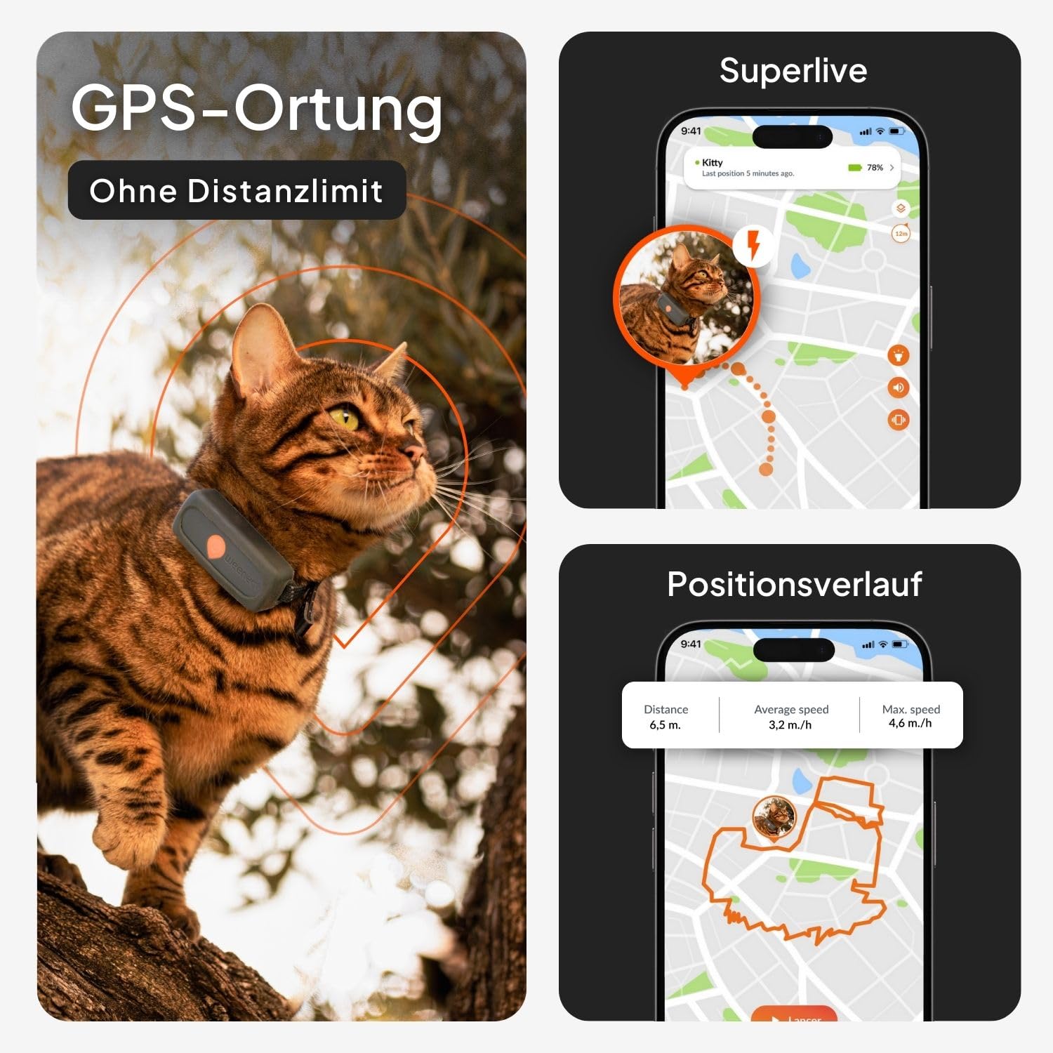 Weenect XS für Katzen - NEU Mini GPS-Tracker für Katzen | GPS-Tracking in Echtzeit | Ohne Distanzlimit | Kleinstes Modell auf dem Markt (Schwarz, XS)
