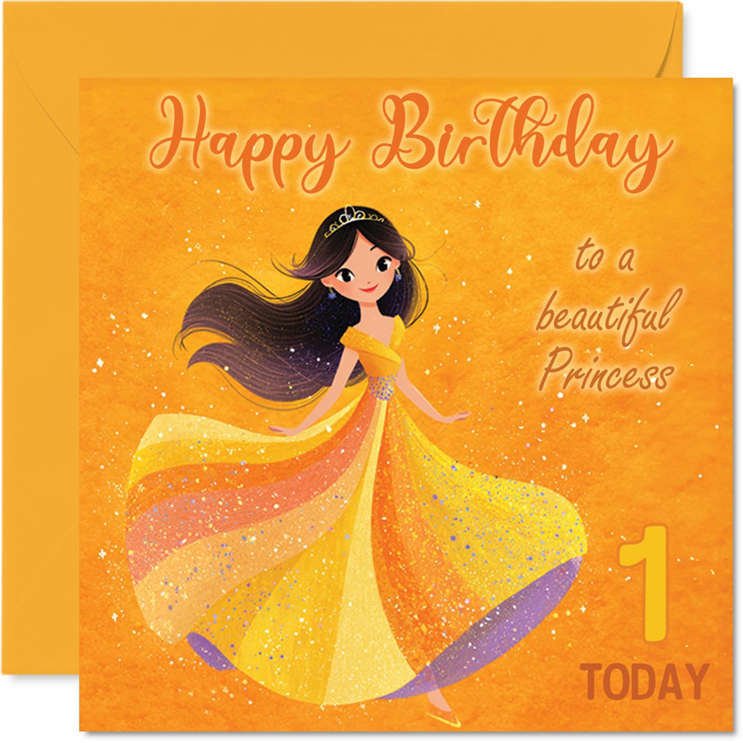 1st Birthday Cards for Girls, Princess in Yellow