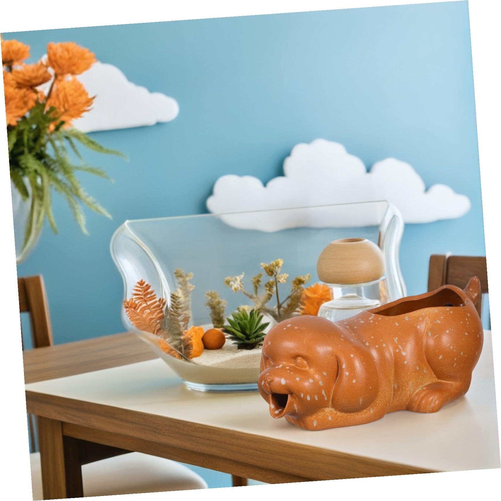 Fontana da Tavolo in Ceramica per Acquario con Statua Cane e d Acqua Decorazione per e Giardino Accessorio Interattivo per Stimolare Attività dei Pesci