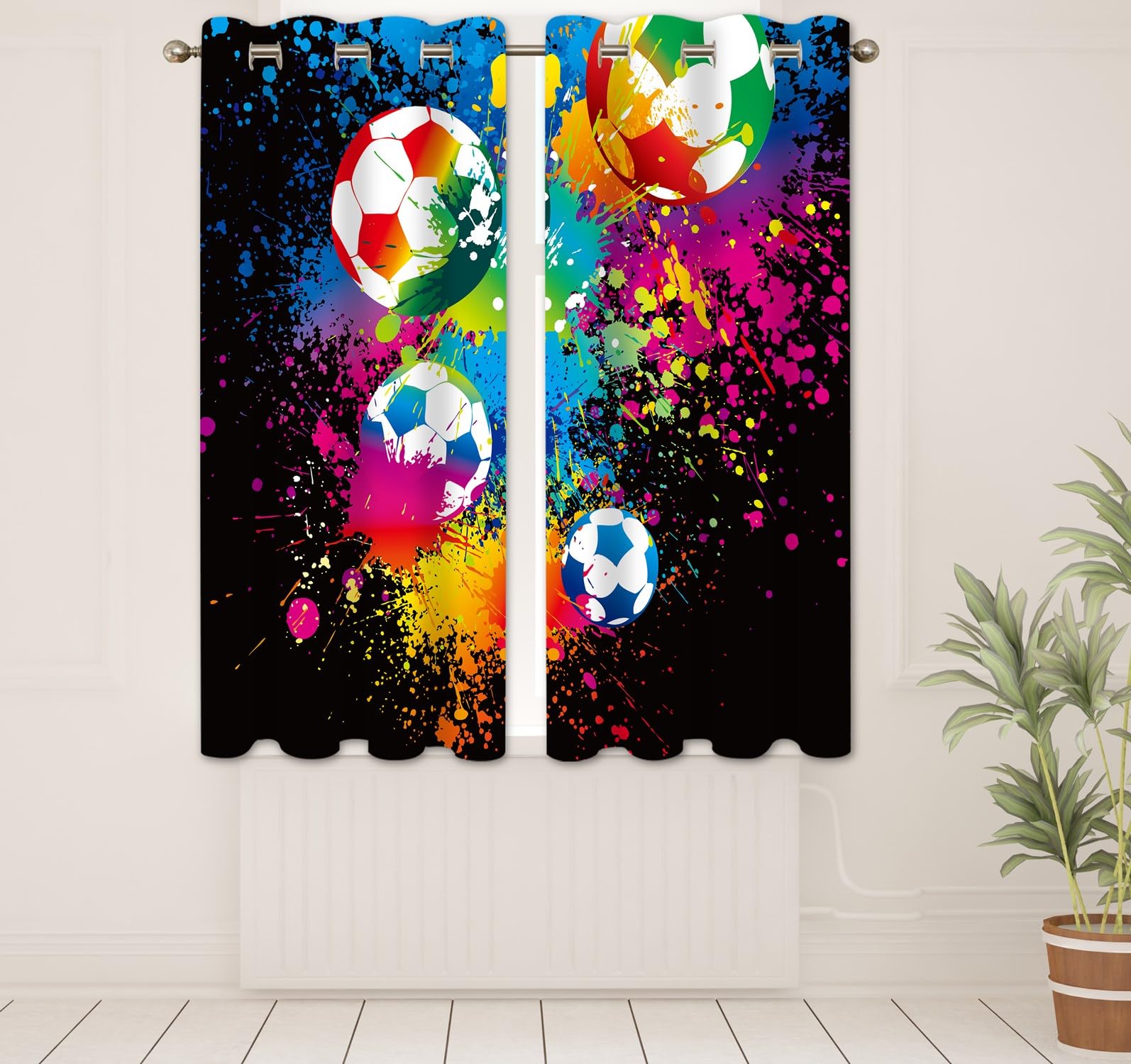 goodbath Football Curtains for Bedroom Blackout Eyelet Thermal Insulated Ring Top Window Treatments 2 Panels for Living Room Nursery,46x54 inch(117 x 138 cm) - Image 3