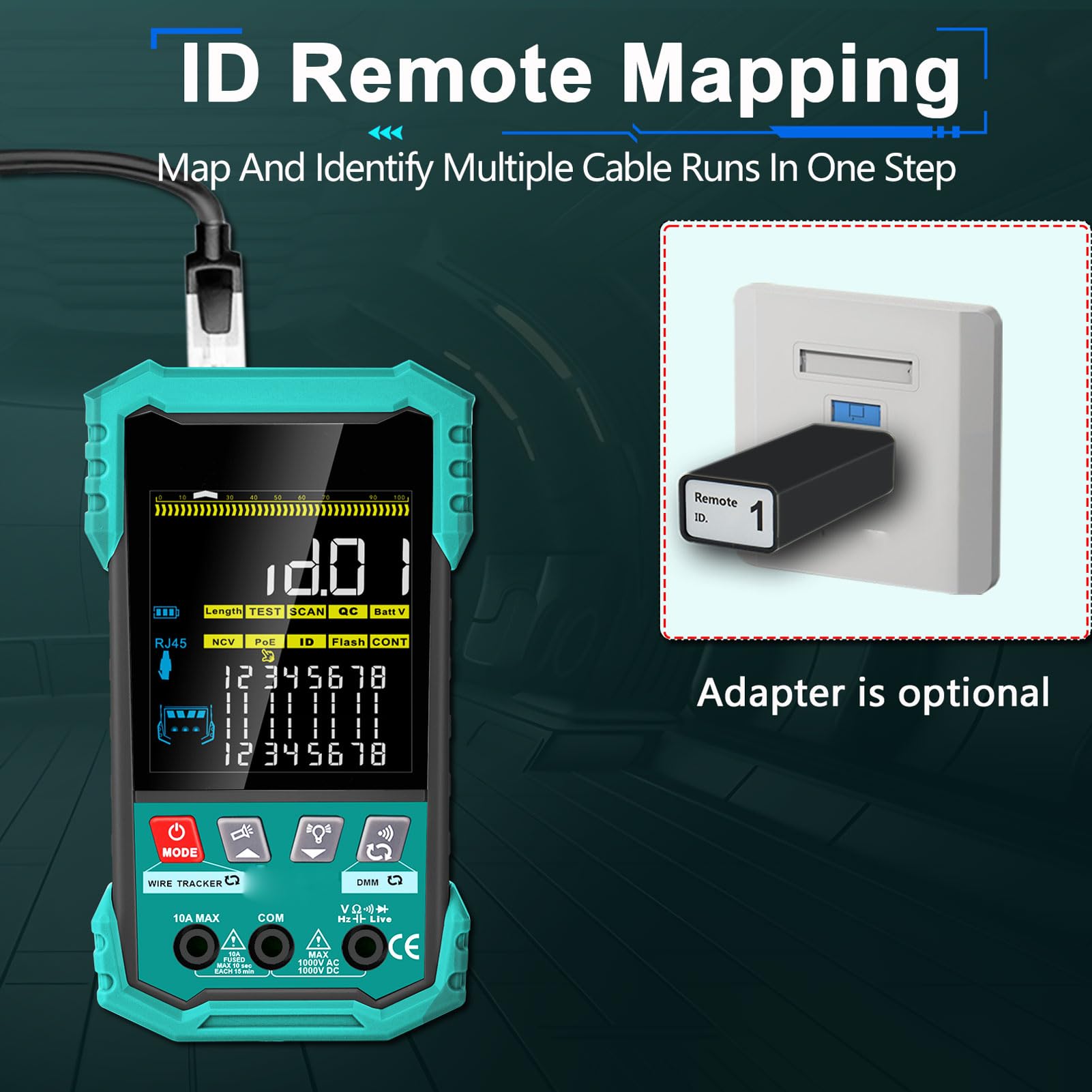 Zerodis Tester per Cavi di Rete RJ45, Multimetro Integrato per Test Ethernet, Misurazione della Lunghezza Fino a 400 M, Ideale per Tecnici e Ingegneri di Rete