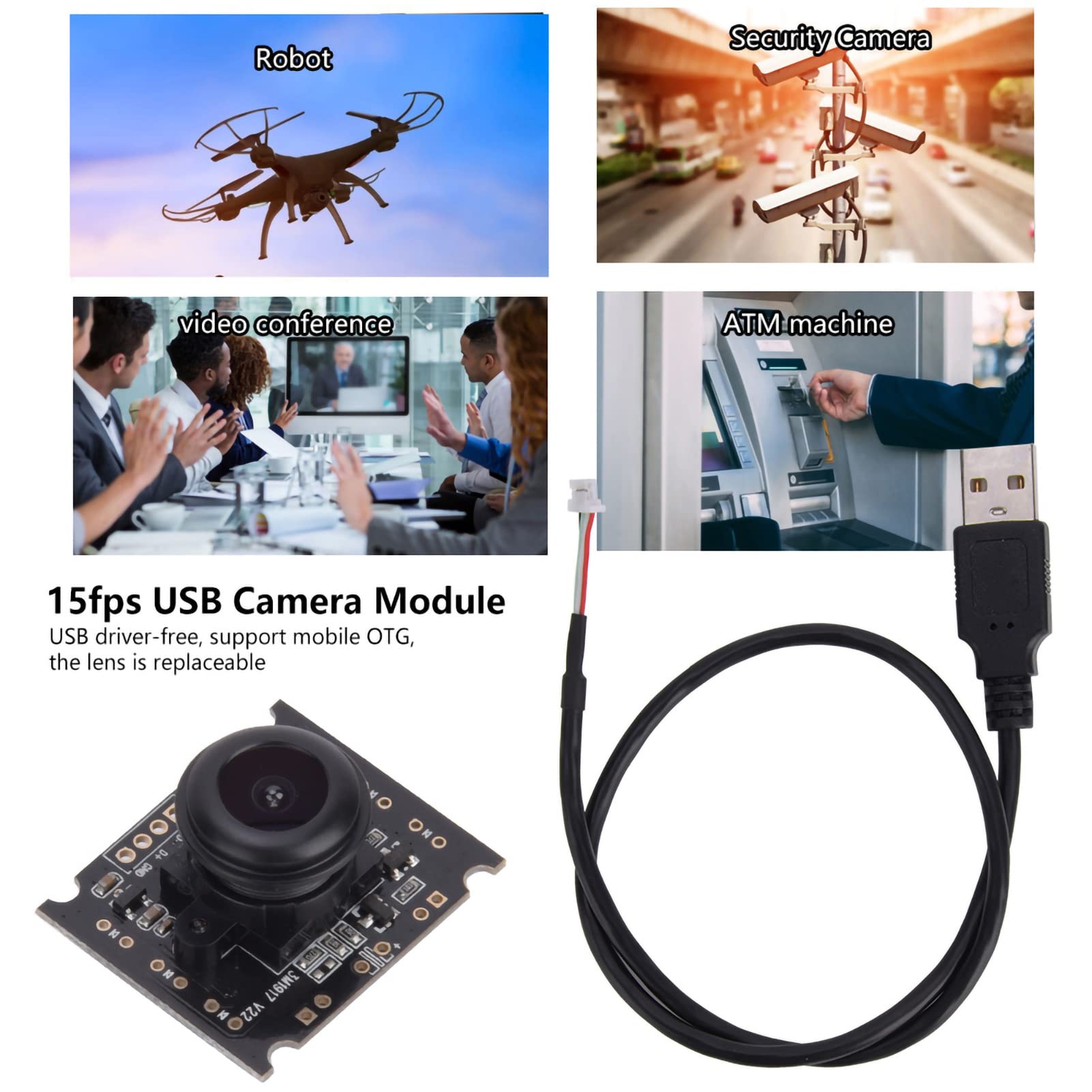 Usb Camera Module, Modulo Telecamera Webcam USB, Scheda Webcam Mini UVC Grandangolare 110 °, Modulo Telecamera Ad Alta Risoluzione 2048 X 1536 per Sorveglianza di Telefoni Cellulari