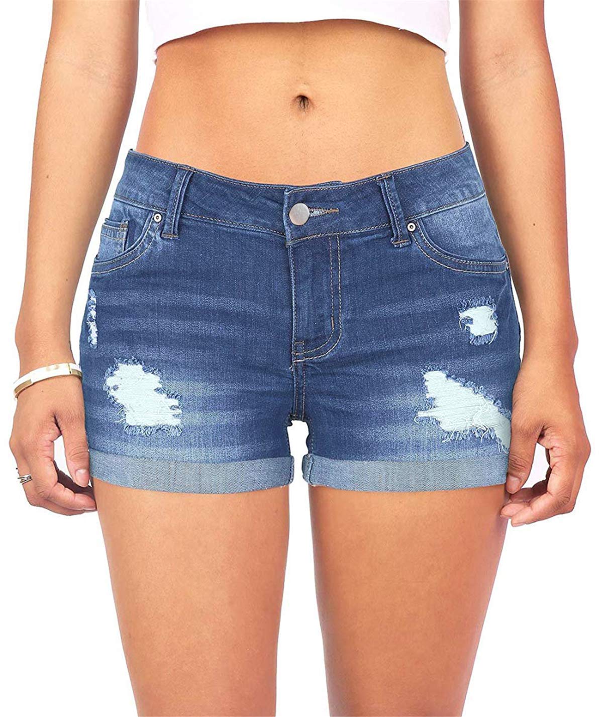 Womens Shorts Skinny Denim Hot Pants High Waisted Raw Hemline