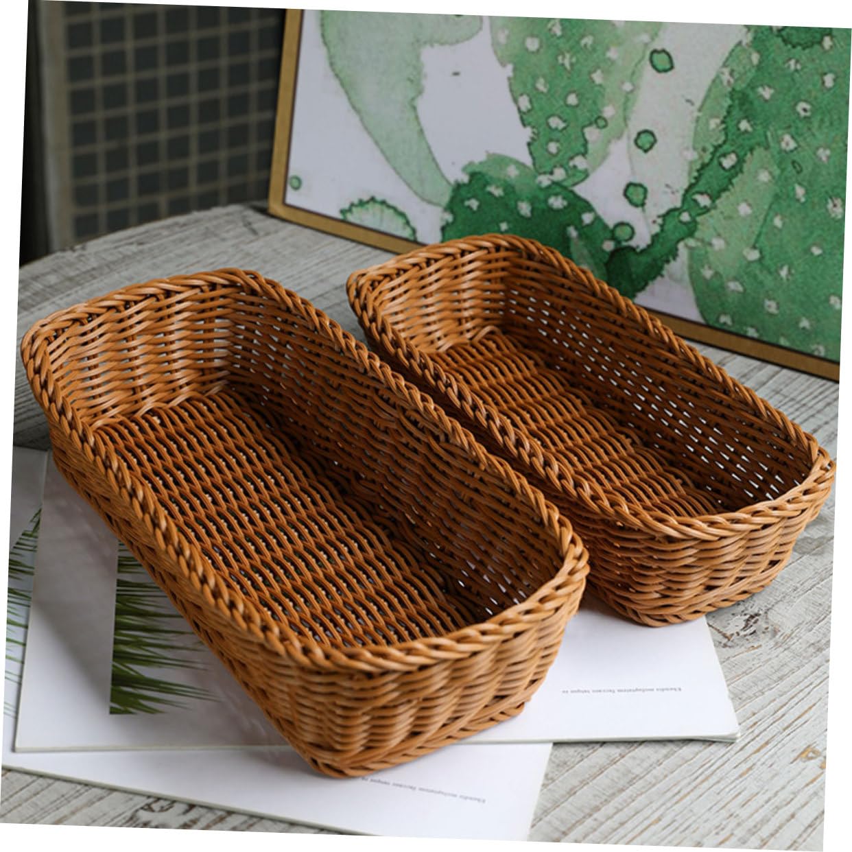 4 Piezas Cesta de Almacenamiento Woven para Cubiertos y Utensilios Organizador de Rattan Artificial para Cocina y Comedor
