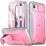 Poetic Revolution for iPhone 17e Case & iPhone 16e 6.1 inch Case, [Slide Camera Cover], Full-Body Military Grade Rugged Shockproof Cover with Kickstand and Built-in-Screen Protector, Pink