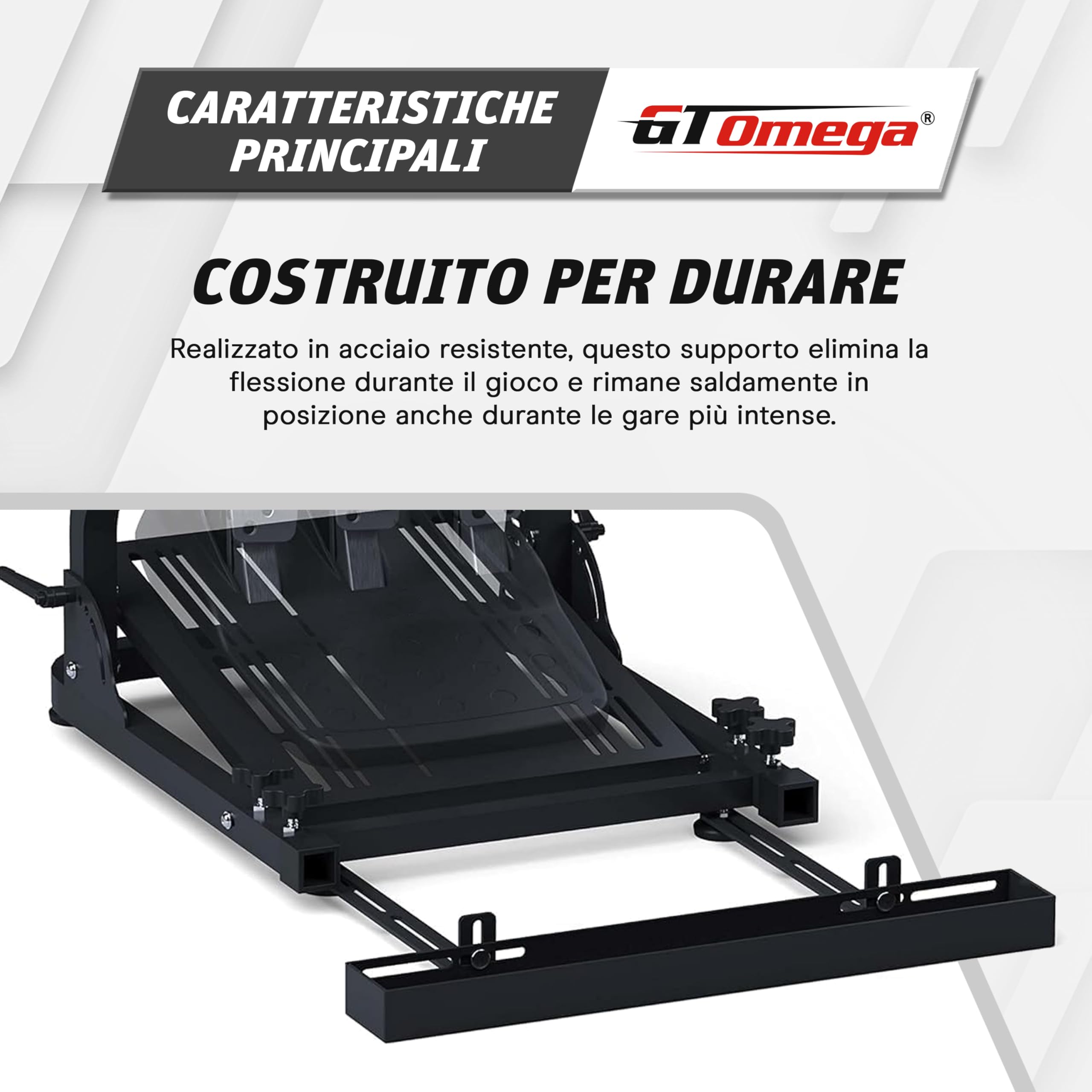 GT OMEGA Classic Supporto per volante - Simulazione pieghevole entry-level, pre-equipaggiata con supporto per cambio e collegamento per sedia, regolabile e pronta per l'aggiornamento