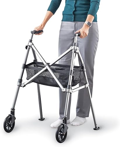 Miniatura 10 de Stander EZ Fold-N-Go - Andador plegable ligero para personas mayores y adultos, ruedas de 6 pulgadas, deslizadores de esquí y bolsa organizadora,