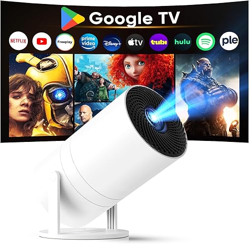 Google TV integrado y control de voz Mini proyector WISHOLY con WiFi y Bluetooth, aplicaciones de transmisión integradas, proyector de películas