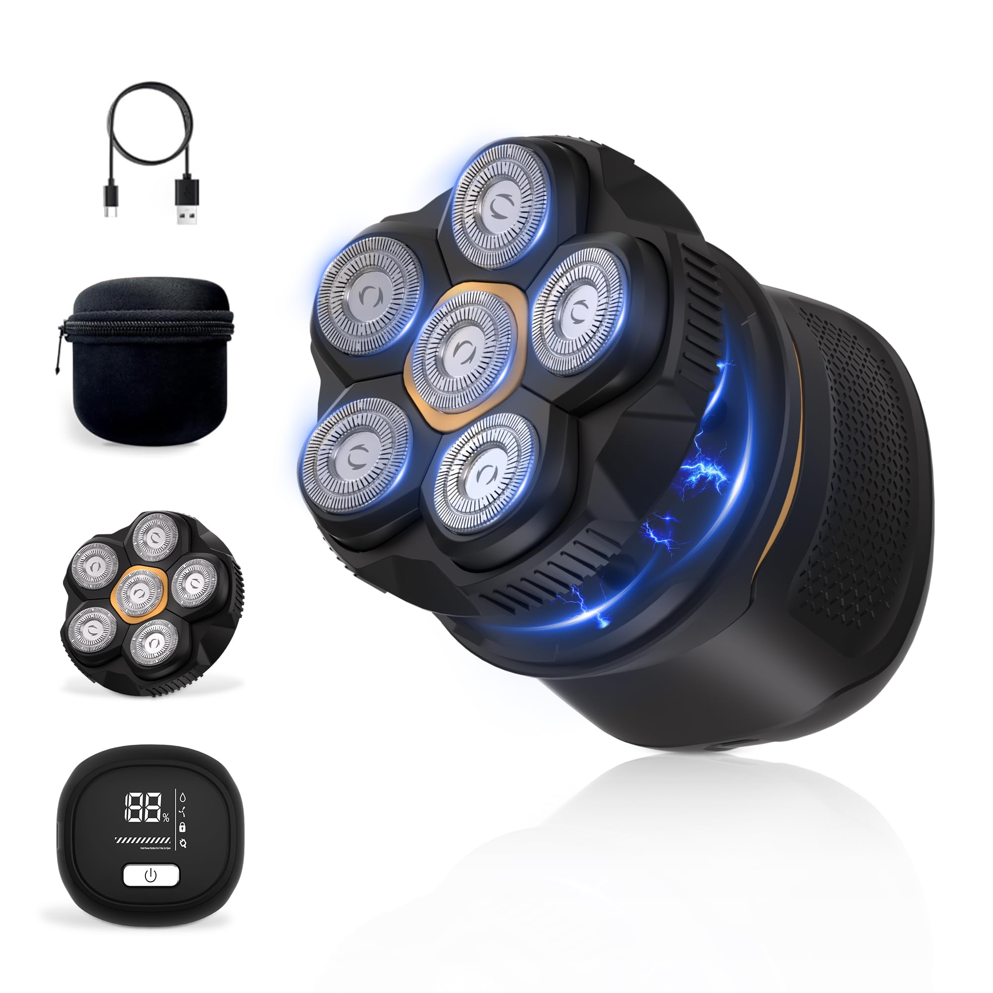 Magnetic Cordless Bald Head Shaver USB‑C Rechargeable Razor for Men Black