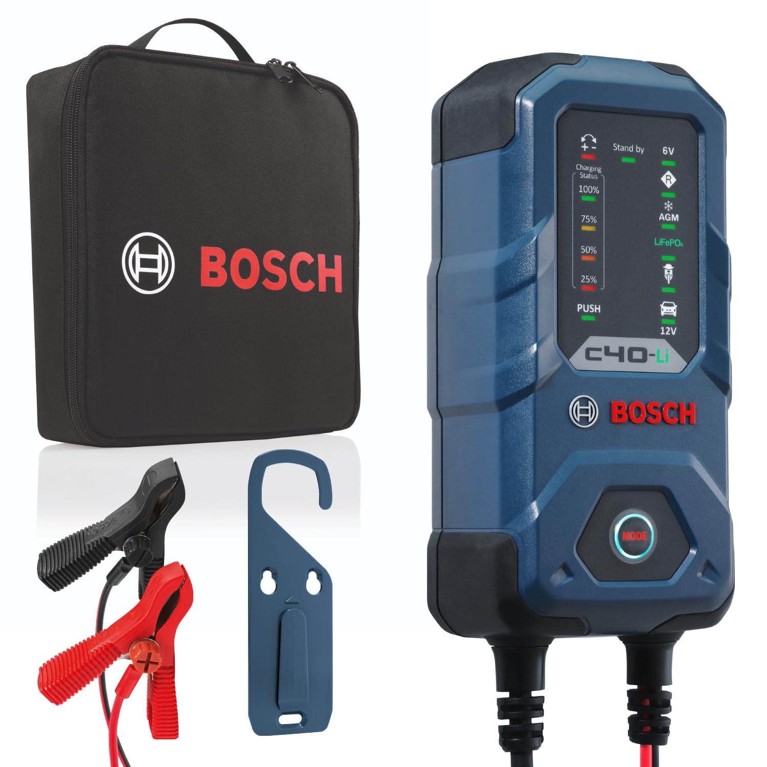 BOSCHC40-Li Modern and Versatile 5 Amp Battery Charger for 12-Volt Lithium-ion, 6 and 12-Volt Lead-Acid, AGM, EFB, Gel, and SLI Batteries