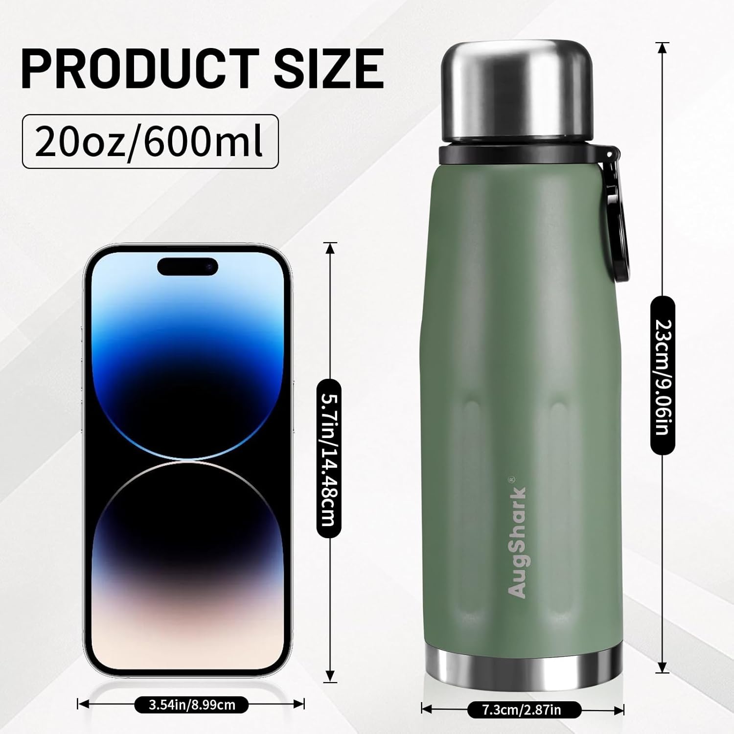 20oz Stainless Steel Insulated Water Bottle Travel Coffee Cup with Lid Leak Proof Metal Water Bottle for Hot and Cold Drink Water Flask (White) - Image 2