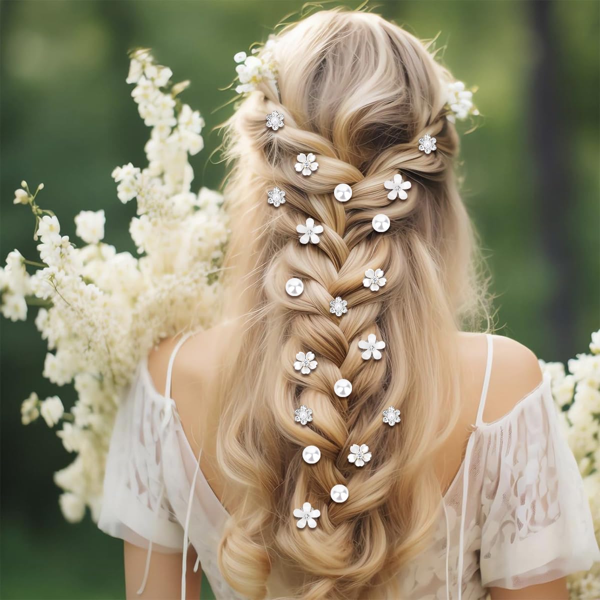 Fermacapelli Floreale 15,5x7 Cm Fatto A Mano - Cristalli Bianchi Per Sposa