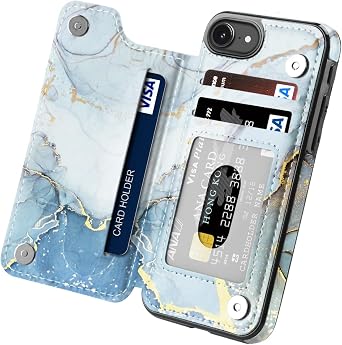 Compatible with iPhone 16e Wallet Case with Card Holder, PU Leather Card Slots Cover Flip Kickstand Durable Protective Marble, iPhone 16E