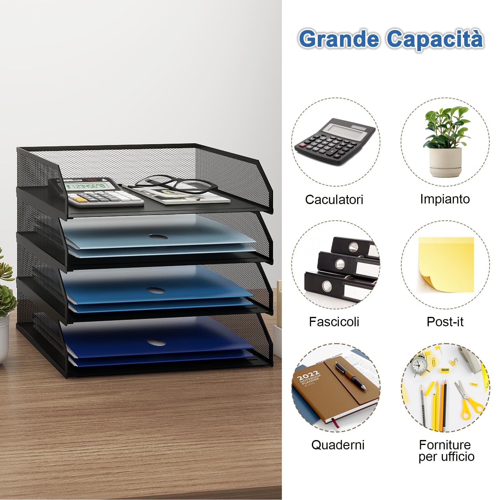PUNCIA Portadocumenti da Scrivania in Metallo a 4 Livelli Organizer Documenti Vassoio Porta Documenti Accessori Ufficio Vassoio per Lettere a4 Tavolo per Ufficio Domestico e Scola(Nero)