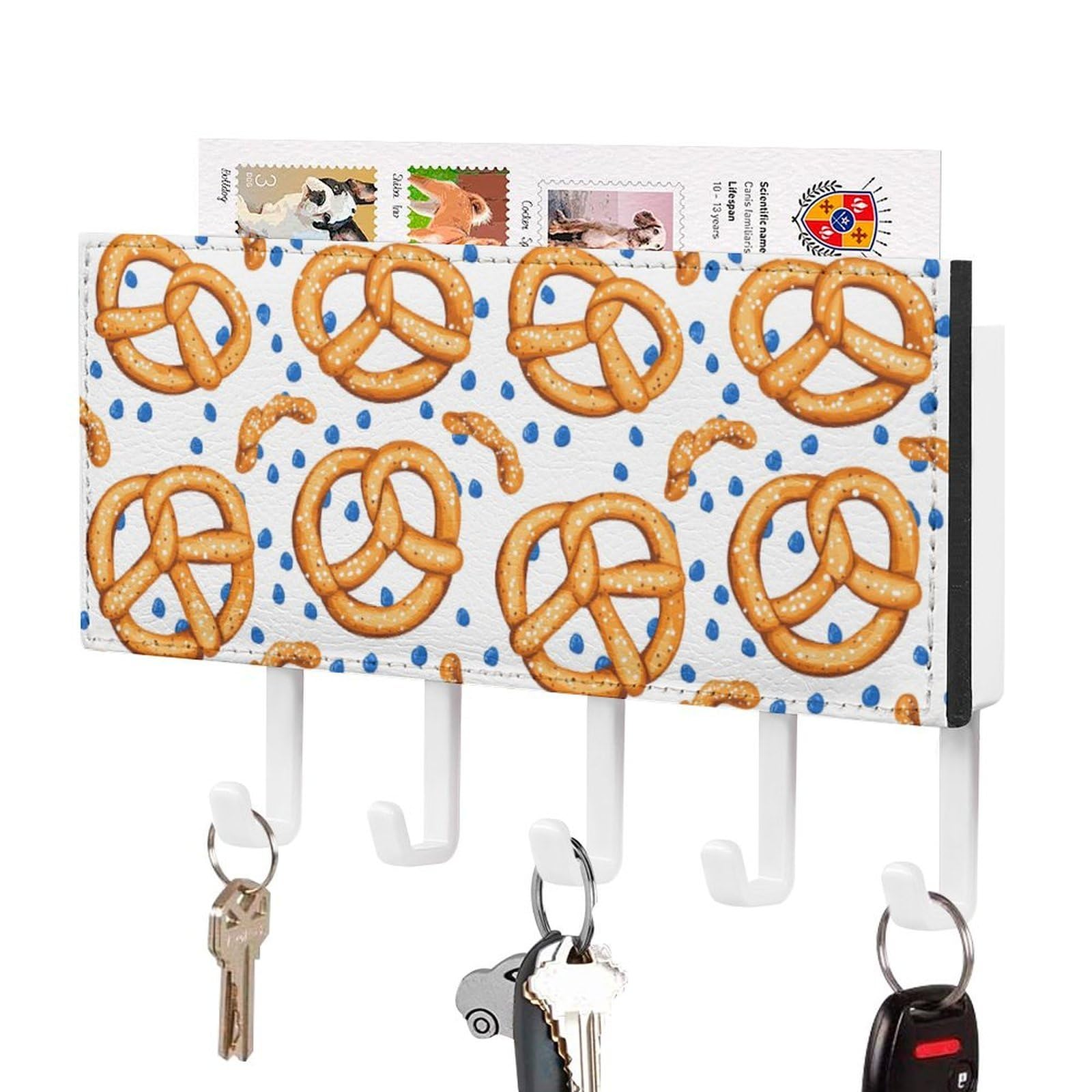 NCLQVJXZKHW Pretzels Pattern Key Holder with 5 Hooks Key Hooks Wall Mounted Key Racks Key Hanger Organiser Shelf
