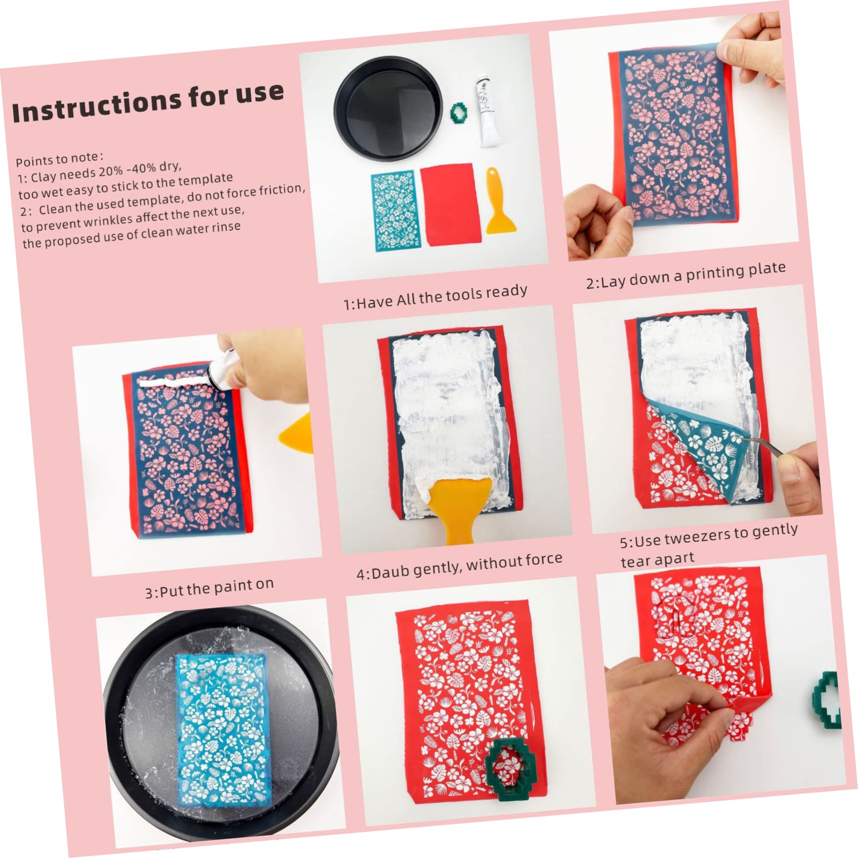 NUOBESTY 12stücke Teiliges Polymer Clay Stempelvorlagen DIY Ohrring Schmuckherstellung Wiederverwendbare Nicht Haftende Und wasserdichte Druckmuster Für Kreatives Basteln