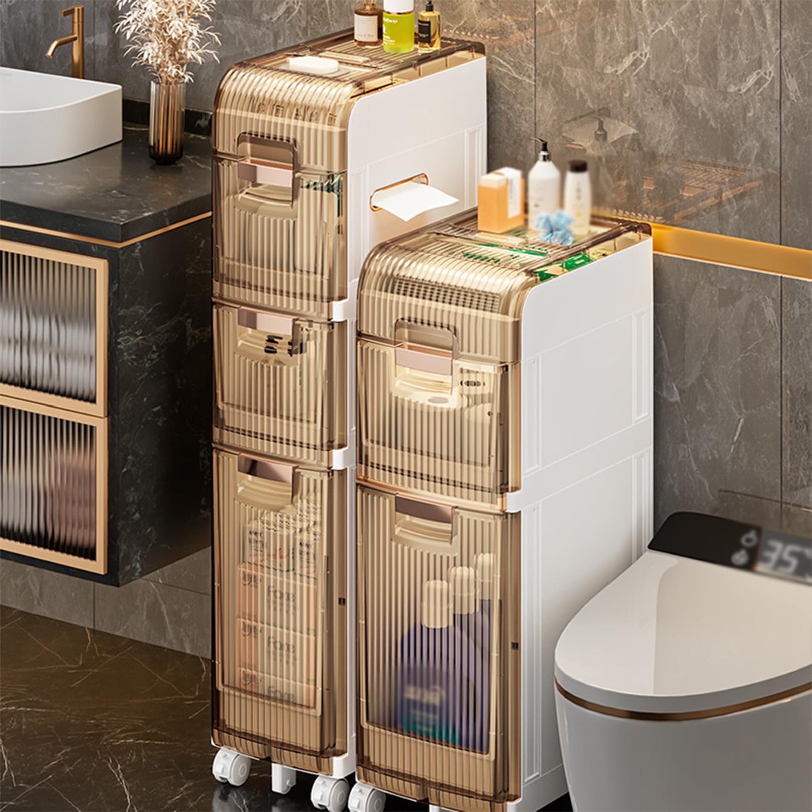 Cajones de almacenamiento apilables con ruedas, gabinete de piso de esquina Vertical, carrito de almacenamiento Estrecho y Delgado de 2/3/4 niveles para cocina, baño pequ