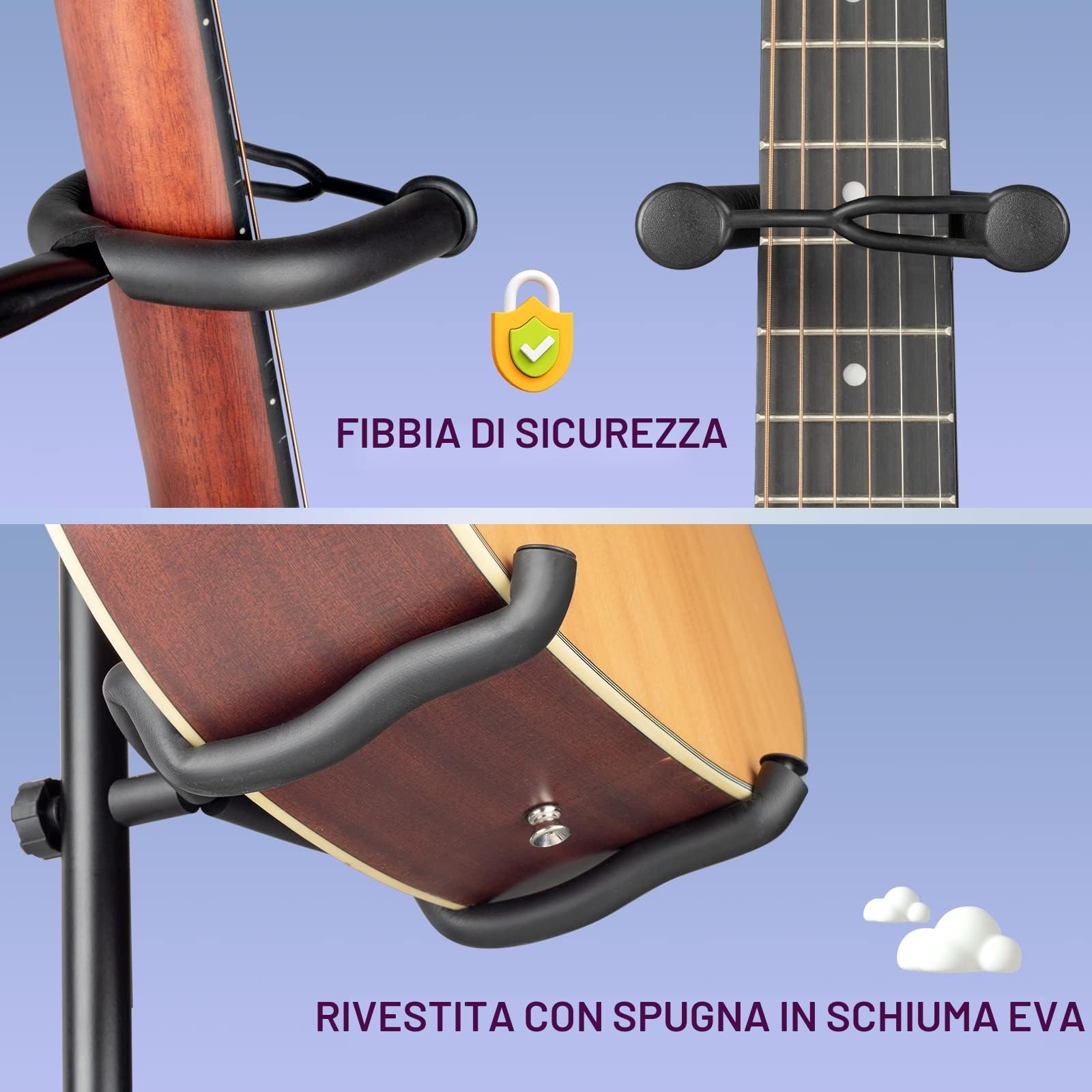 CAHAYA Supporto per Chitarra da Terra di 2 Strumenti Stand per Chitarra Universale per Chitarra Classica Acustica Elettrica Ukulele Appoggio Chitarra Pieghevole CY0321