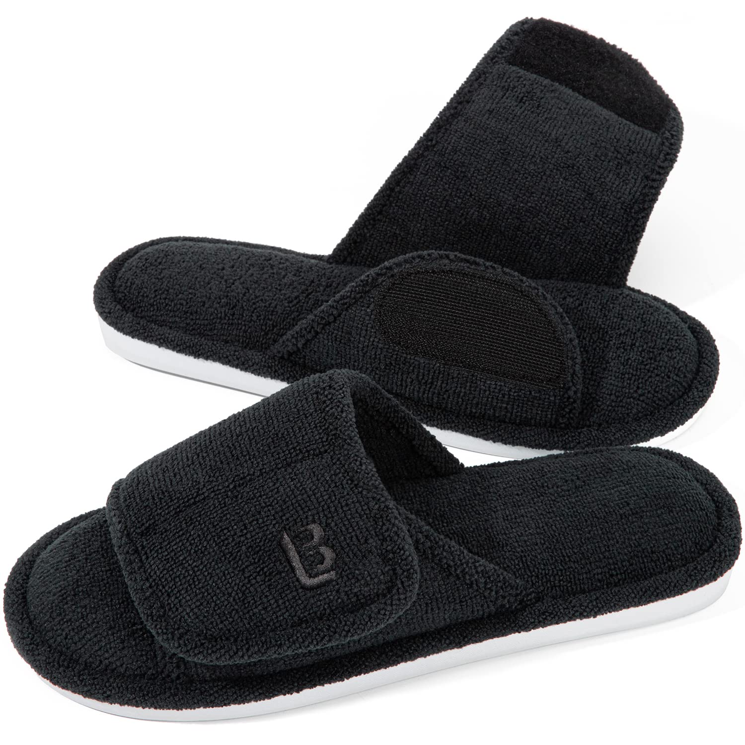 Photo 1 of LongBay Women's Open Toe Slippers Memory Foam Adjustable Bedroom House Shoes for Indoor 9-10 Black