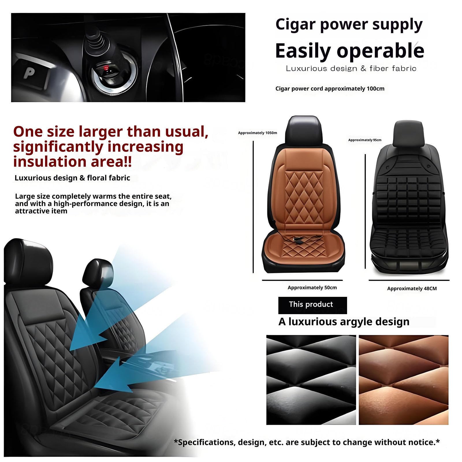 Regalo Ideal para Conductor Car Seat Cover Alfombrilla Térmica con Calefacción Rápida para Invierno,Brown-threepiece