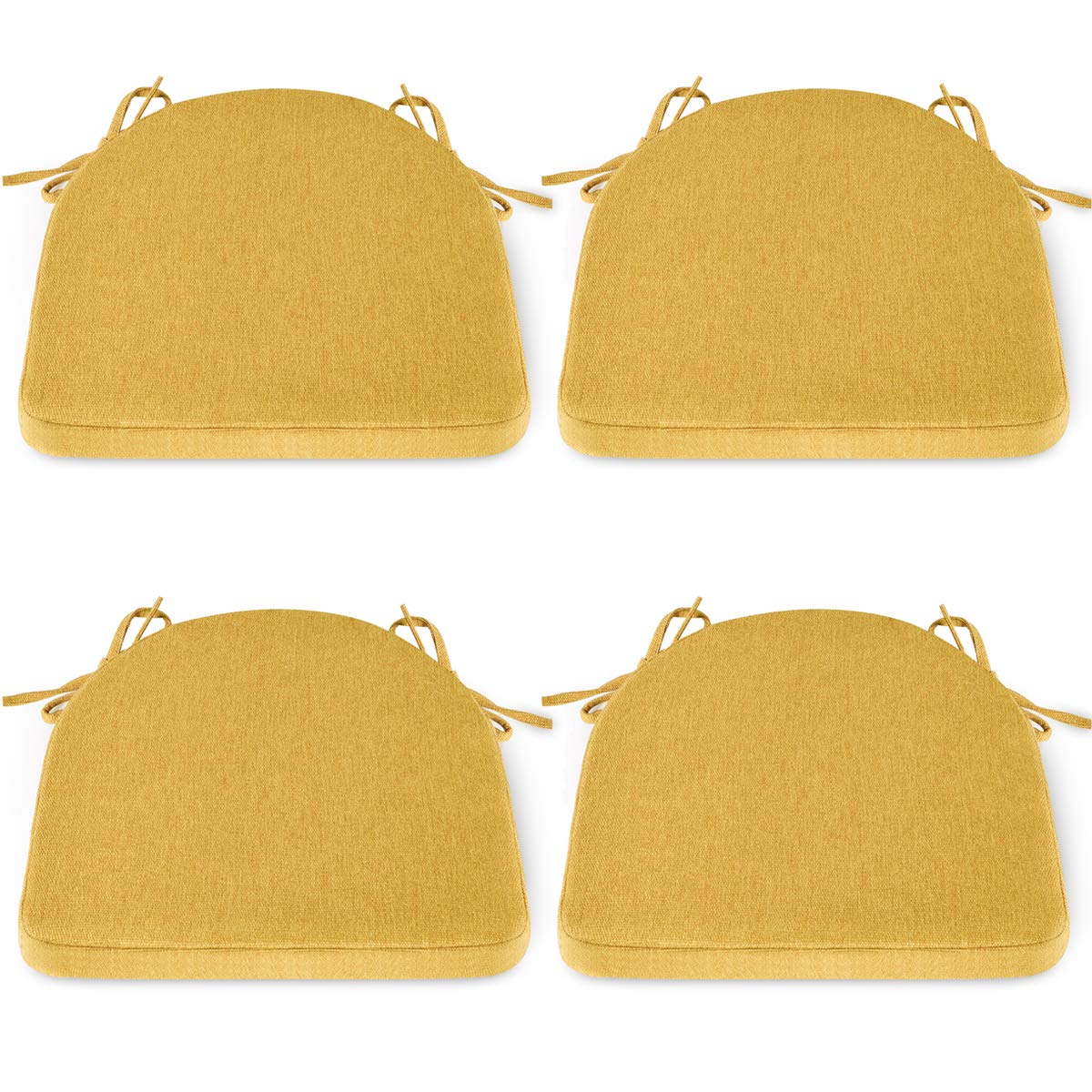 Shinnwa Chair Cushion with Ties for Dining Chairs [17 x 16.5 Inches] Non Slip Kitchen Dining Chair Pad and Seat Cushion with Machine Washable Cover Set of 4 - Yellow
