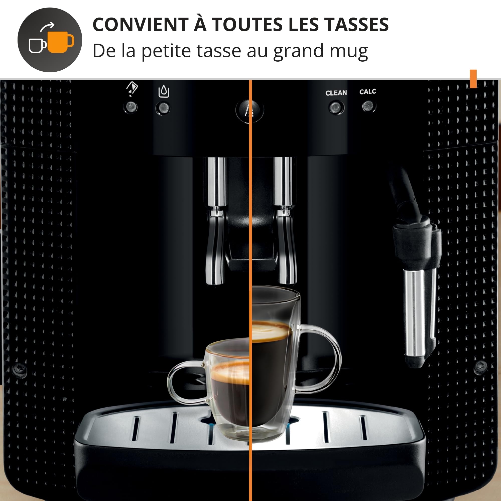 Krups Machine à café grain Essential noire YY8125FD, expresso 2 tasses, nettoyage automatique, buse vapeur cappuccino
