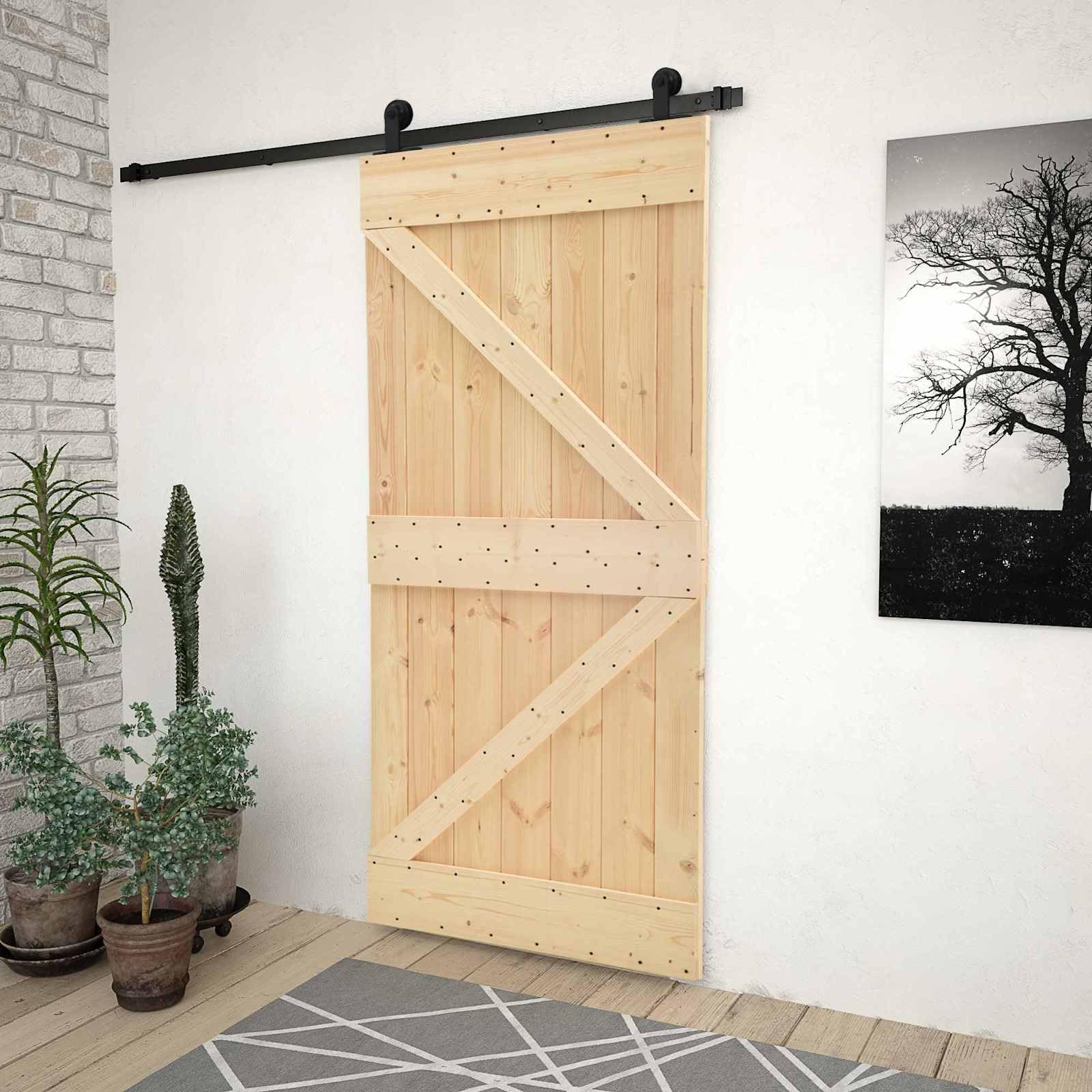 vidaXL Puerta Corredera Natural y Negro 90 x 210 cm, Separador de Sala, Puerta corrediza Rectangular, solución eficiente para el hogar, reforma con Estilo Moderno
