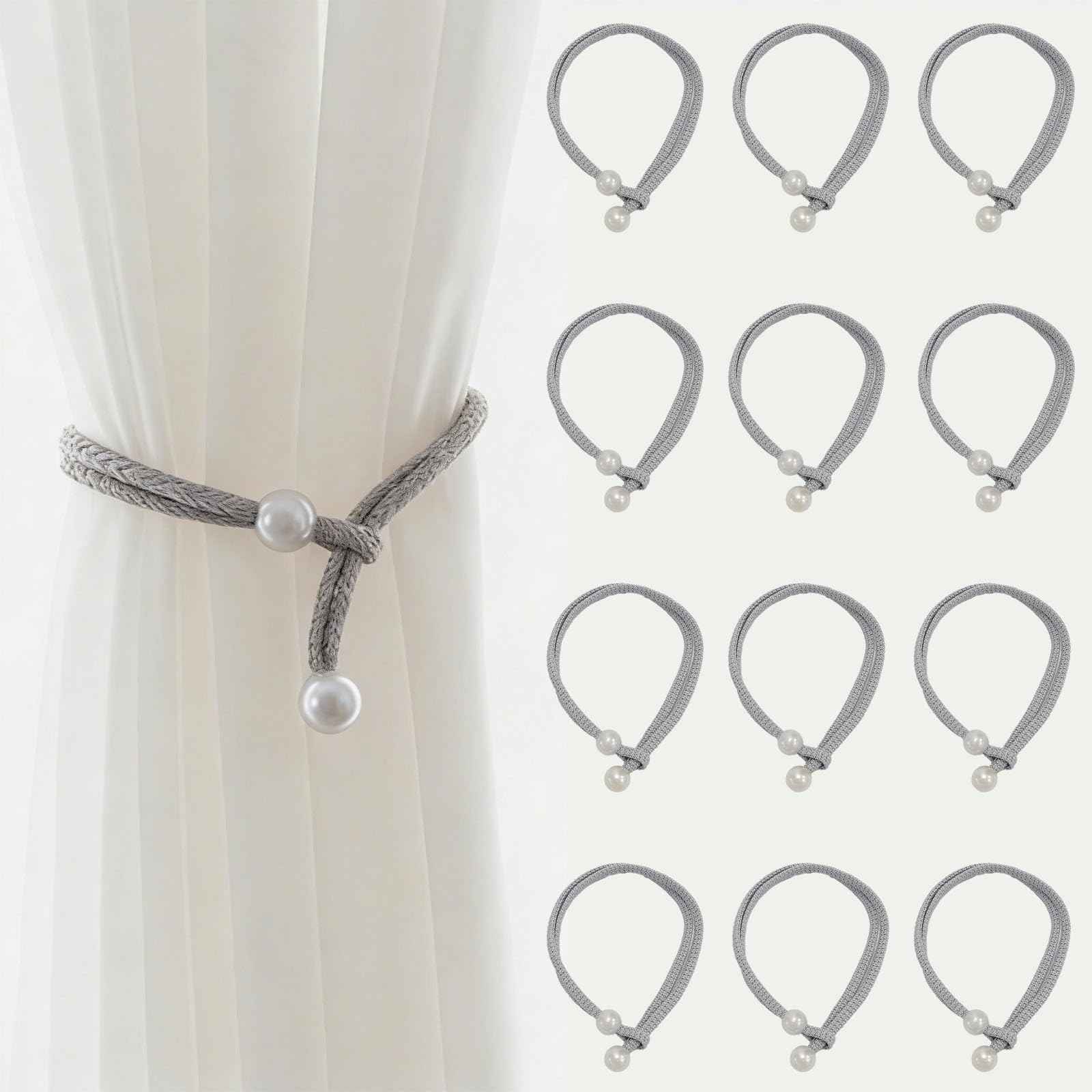 12Pcs Curtain Tie Backs, Polyester Curtain Holder with Imitation Pearl, Curtains Accessories, Decorative Curtain Ties Rope for Home, Office, and Kitchen, Grey Curtains Tie Rope-image-39