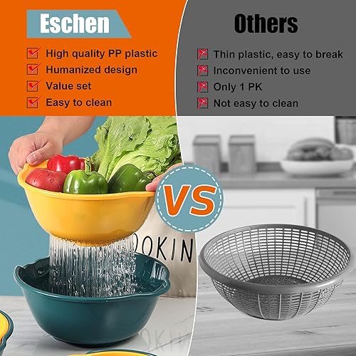 Miniatura 4 de Juego de 8 coladores, coladores de desagüe de plástico, doble capa, apilable, colador desmontable para remojar, lavar, drenar, almacenar verduras,