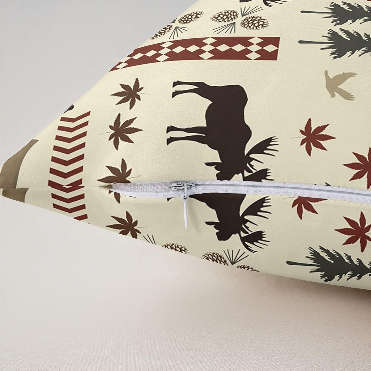 Hunt Animal Throw Pillow Covers 24"x24" Bear Elk Deer Silhouette Pillow Cases Bohemia Tribal Style Cushion Cover Jungle Pine Tree Leaves Pillow Covers for Couch Sofa,Set of 2