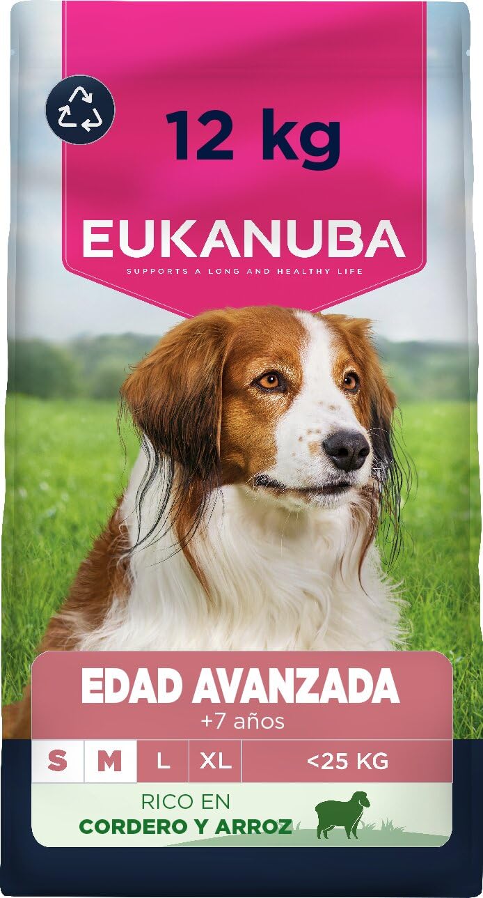 Eukanuba, alimento para Edad Avanzada con Cordero y arroz para Razas pequeñas y Medianas - Alimento seco Premium para Perros Senior, 12 kg