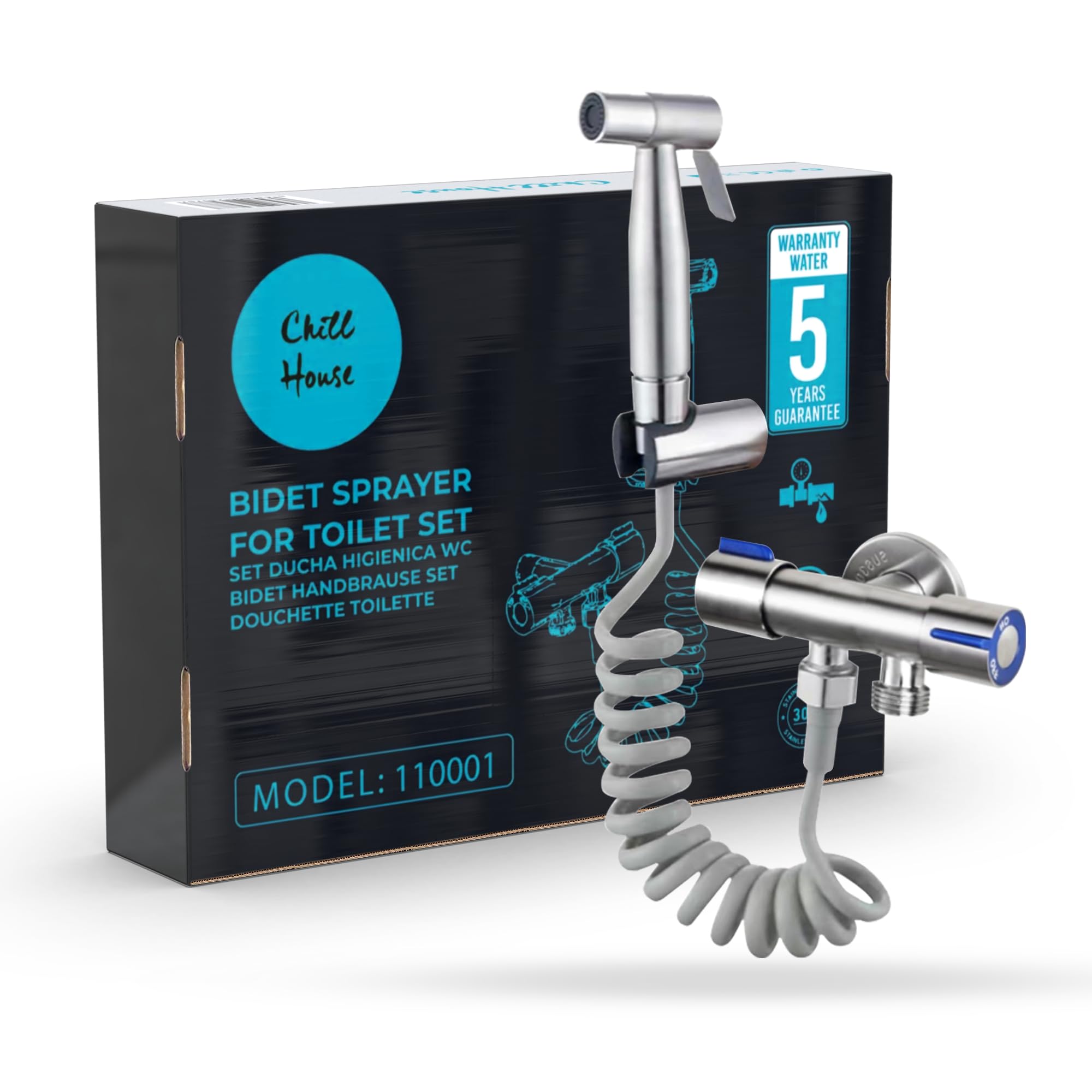 Kit Douchette WC Kit Complet avec Douchette et Robinet WC 3 voies et Tuyau Toilette Kit hygiene (douchette intime, Flexible WC et Pulvérisateur de bidet en Acier Inox), Bidet Toilette