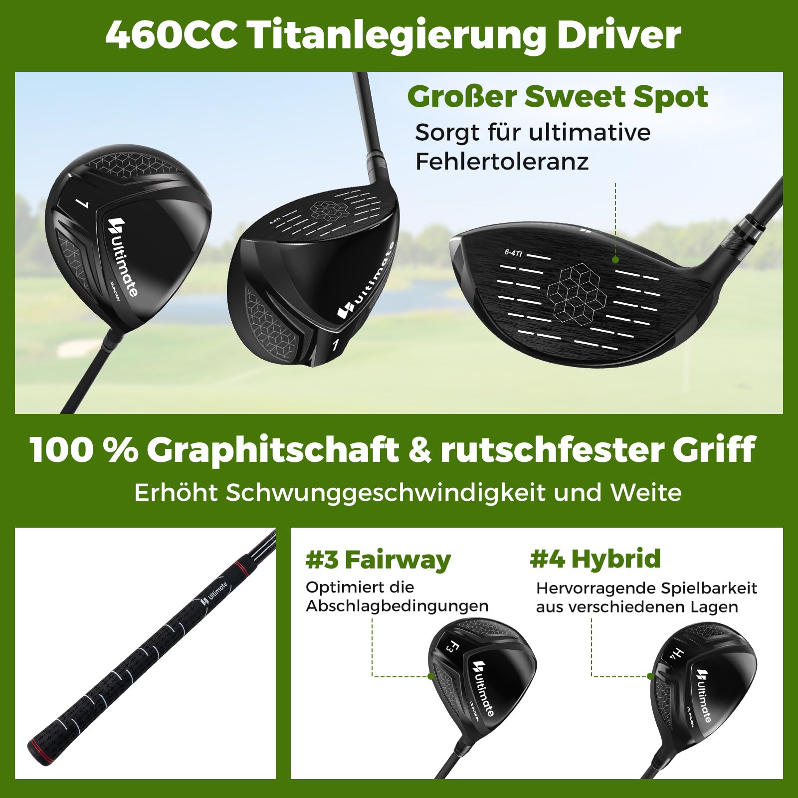 COSTWAY 11 teiliges Golfschläger Set Herren, Golf Set für Rechtshänder mit Golftasche, Golfschlägersätze inkl. 1 Driver, 3 Fairway, 4 Hybrid, 6-SW Eisen,3 Kopfhauben, Putter & Regenhaube