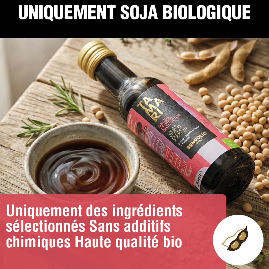 BENVOLIO Studio - Tamari Sauce de Soja Sans Gluten BIO | 250ml | Goût Riche et Intense - Fermentation Naturelle - Tradition Japonaise - Idéale pour Soupe, Marinades, Salades