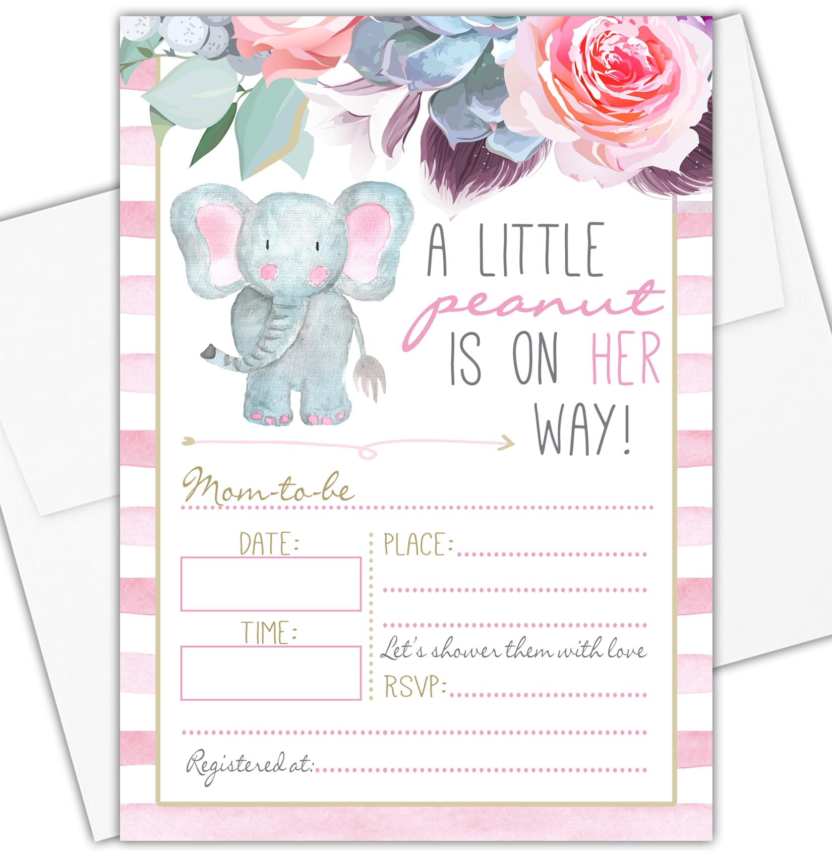 Elephant Baby Shower Invitations - Set of 20 with envelopes