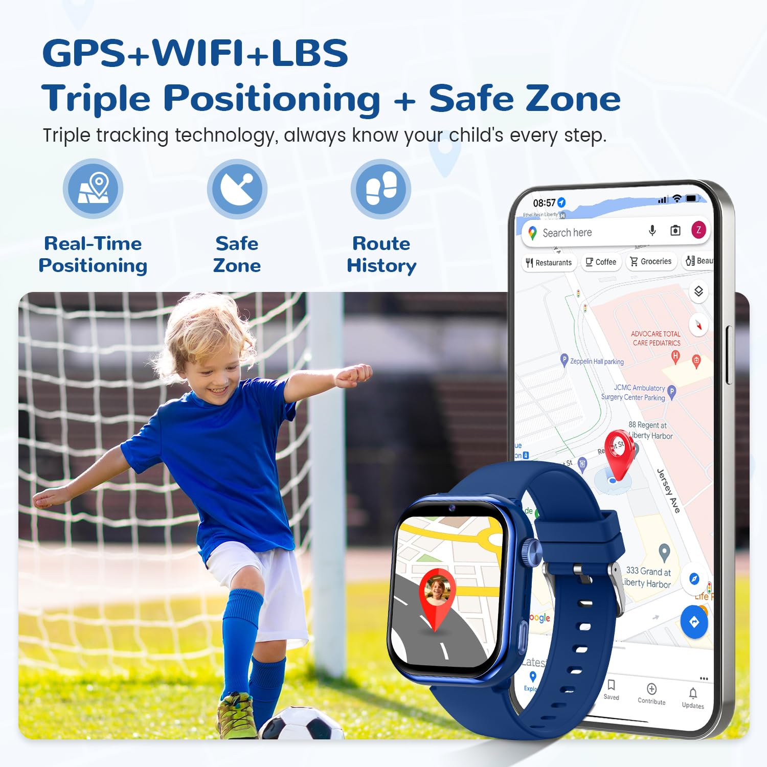 4G Smartwatch Bambini, IP68 Orologio Smartwatch Bambini con GPS, Doppia Fotocamera, Videochiamate, Chiamate, Chat Vocale, SOS, Modalità Scuola, Torcia, Contapassi Smart Watch per Ragazzi e Ragazze Blu