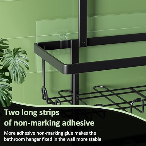 Miniatura 4 de AHNR Organizador de ducha colgante, organizador de ducha de baño, organizador de ducha negro sobre cabezal de ducha con ganchos y adhesivos, estante
