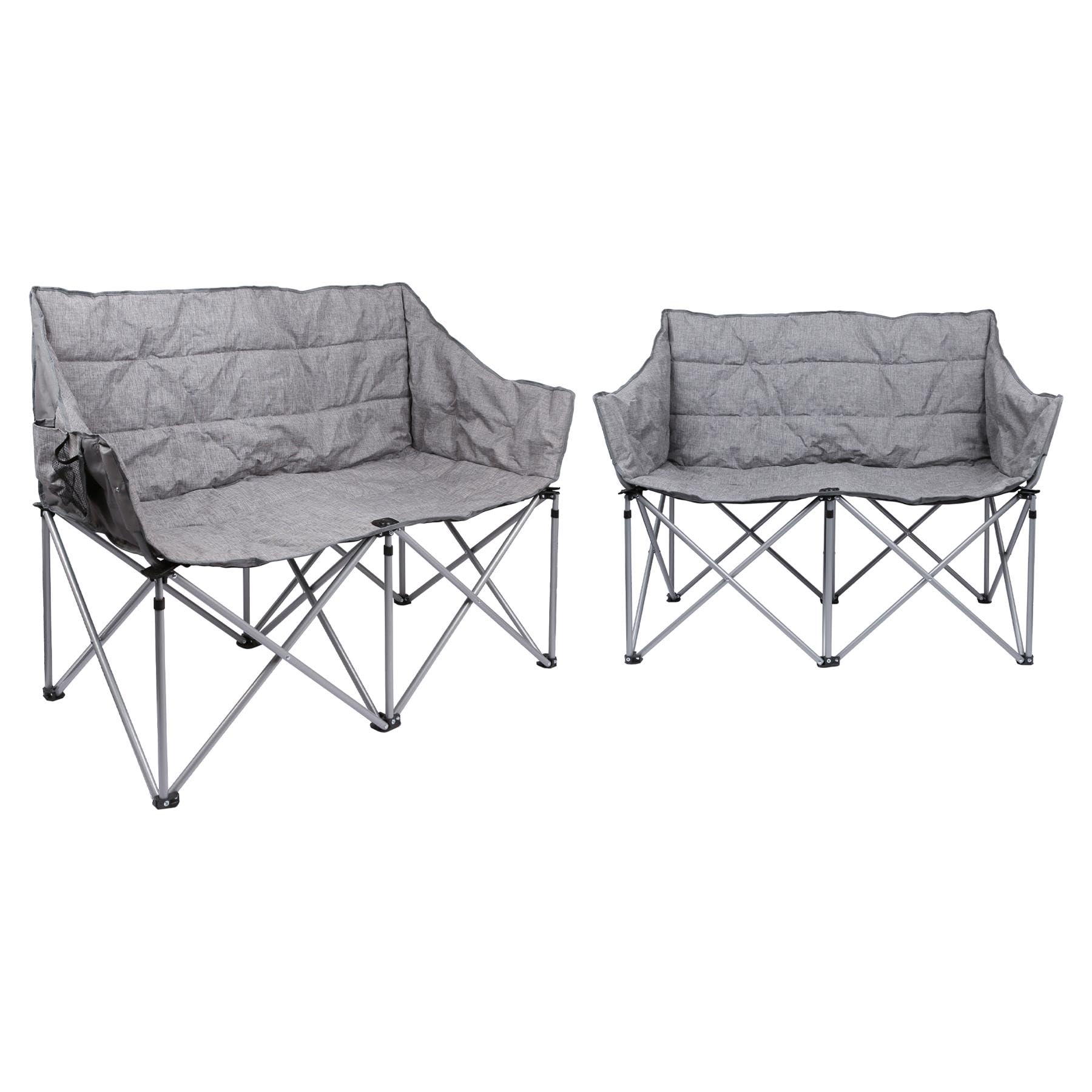 Harbour Housewares Folding Double Camping Chair – Grey - Pack of 2-2 Seater Padded Outdoor Chair, Steel Frame, Foldable Portable Seating with Carry Bag & Storage Pockets for Garden, Festival