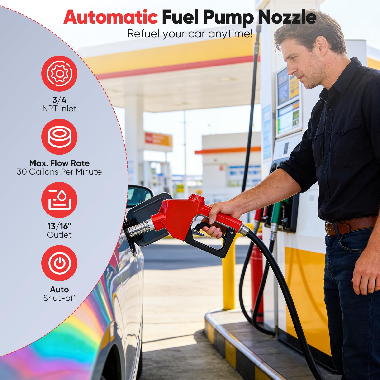 Pistola de Combustible diésel automática, Boquilla de Combustible con Entrada NPT de 3/4" para gasóleo de calefacción y diésel Bomba de diésel autocebante con 3 ajustes de caudal
