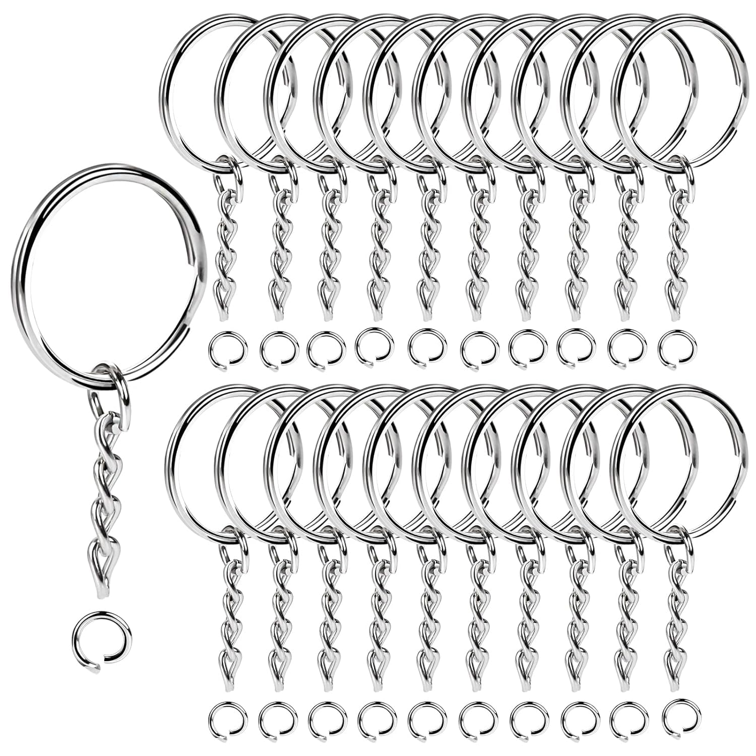 25mm Open Jump Ring Connector Key Case (Silver) Used for Organize Your Keys, Purse Making Paracord Keychains and Also Used for DIY Crafts (20)