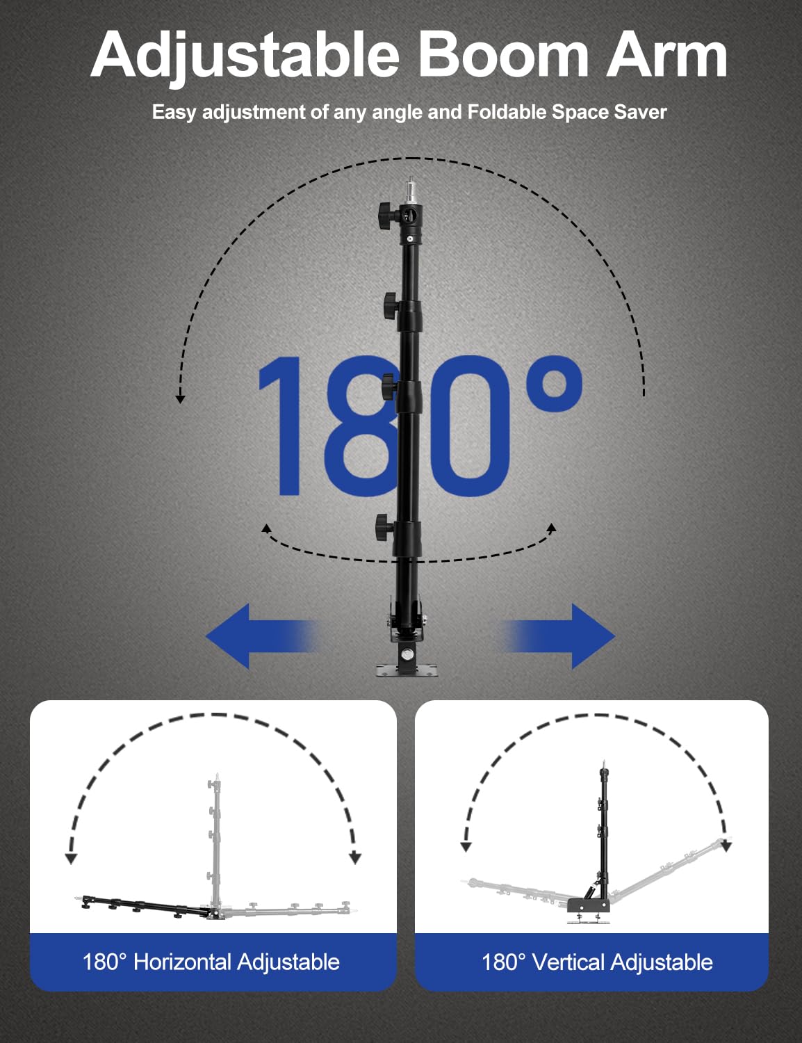 AMBITFUL Supporto da parete per luce ad anello, braccio triangolare da 110 cm, supporto per luce ad anello per salone, streaming live, tatuaggi, studi fotografici, supporto di rotazione a 180°