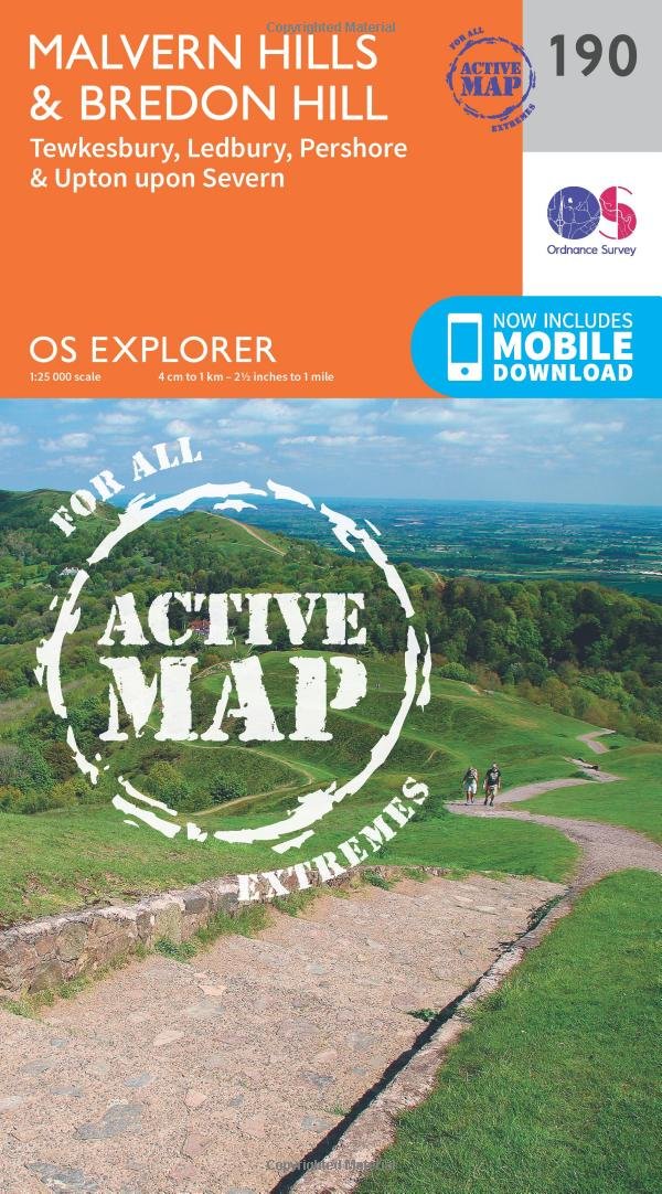 Malvern Hills & Bredon Hill Map | Weatherproof | Tewkesbury, Ledbury, Pershore & Upton upon Severn | Ordnance Survey | OS Explorer Active Map 190 | England | Walks | Hiking | Maps | Adventure
