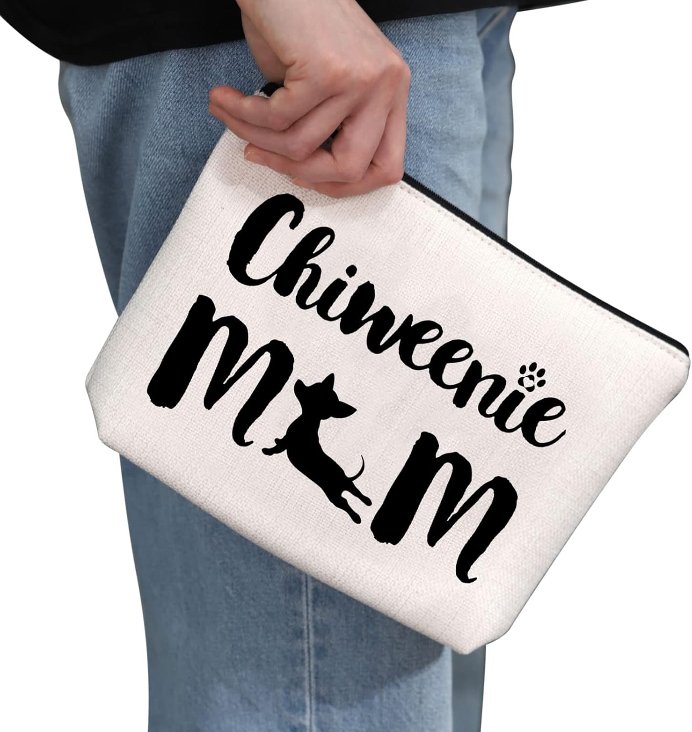 G2TUP Chiweenie Dog Lover Gift Chiweenie Mom Makeup Bag Chiweenie Dog Mom Cosmetic Bag Chiweenie Dog Owner Gift Pet Owner Zipper Travel Bag (Chiweenie Mom White Bag) - Image 2