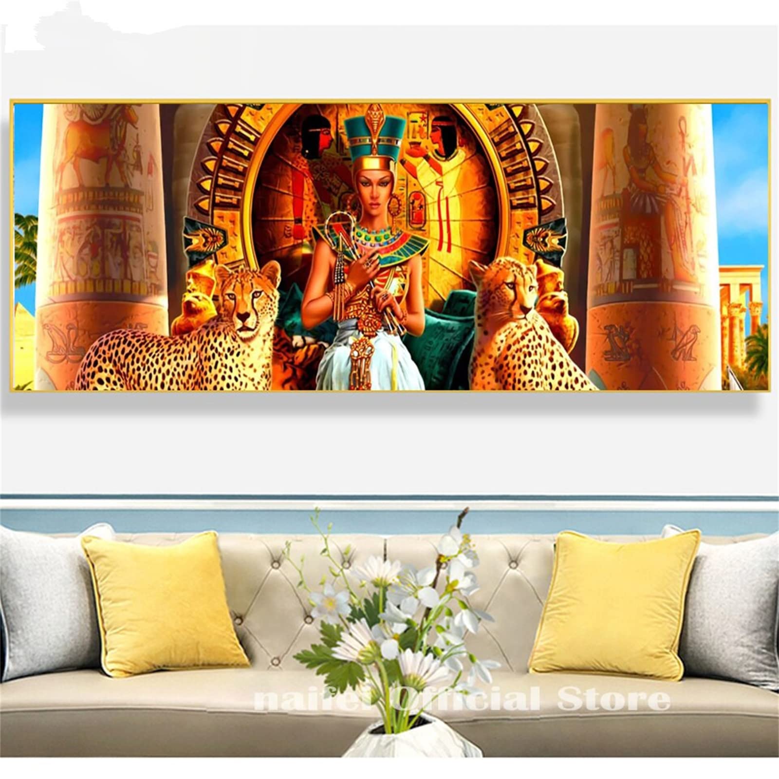 Diamond Painting Egyptian Queen And Leopard Broderie Diamant Painting Kit Complet Grand Format 5D Peinture Diamant Adulte Enfant Strass Coller Perle Tableau Diamant Art Craft Home Decor,40x120cm