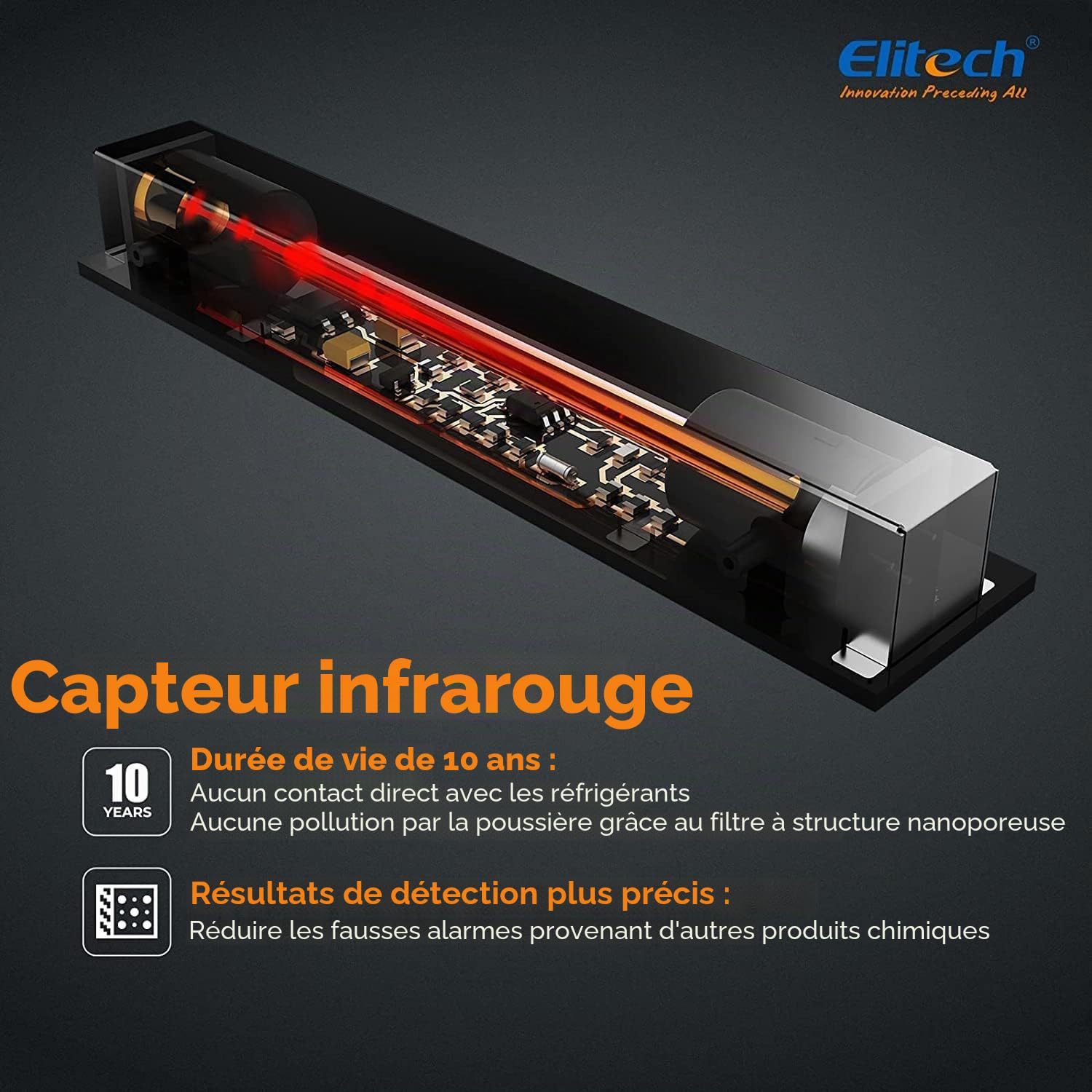 Elitech Détecteur de réfrigérant CO₂ Infrarouge - Moniteur de dioxyde de Carbone Portable Haute précision pour systèmes HVAC avec écran LCD et Alarme
