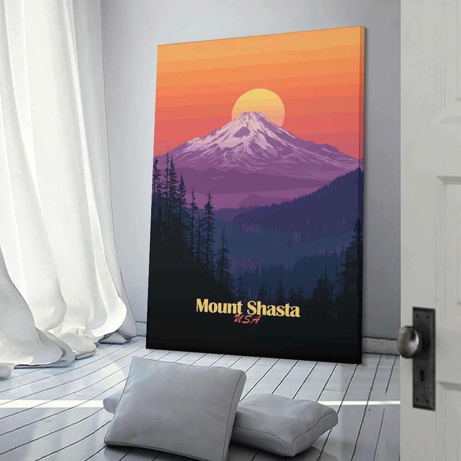 Junmoney Wall Art Print Mount Shasta Sunset, 24x36inch(60x90cm), for Bedroom Decor, Cosy Corners Or Studios, Decorative Wall Art for Cosy Rooms