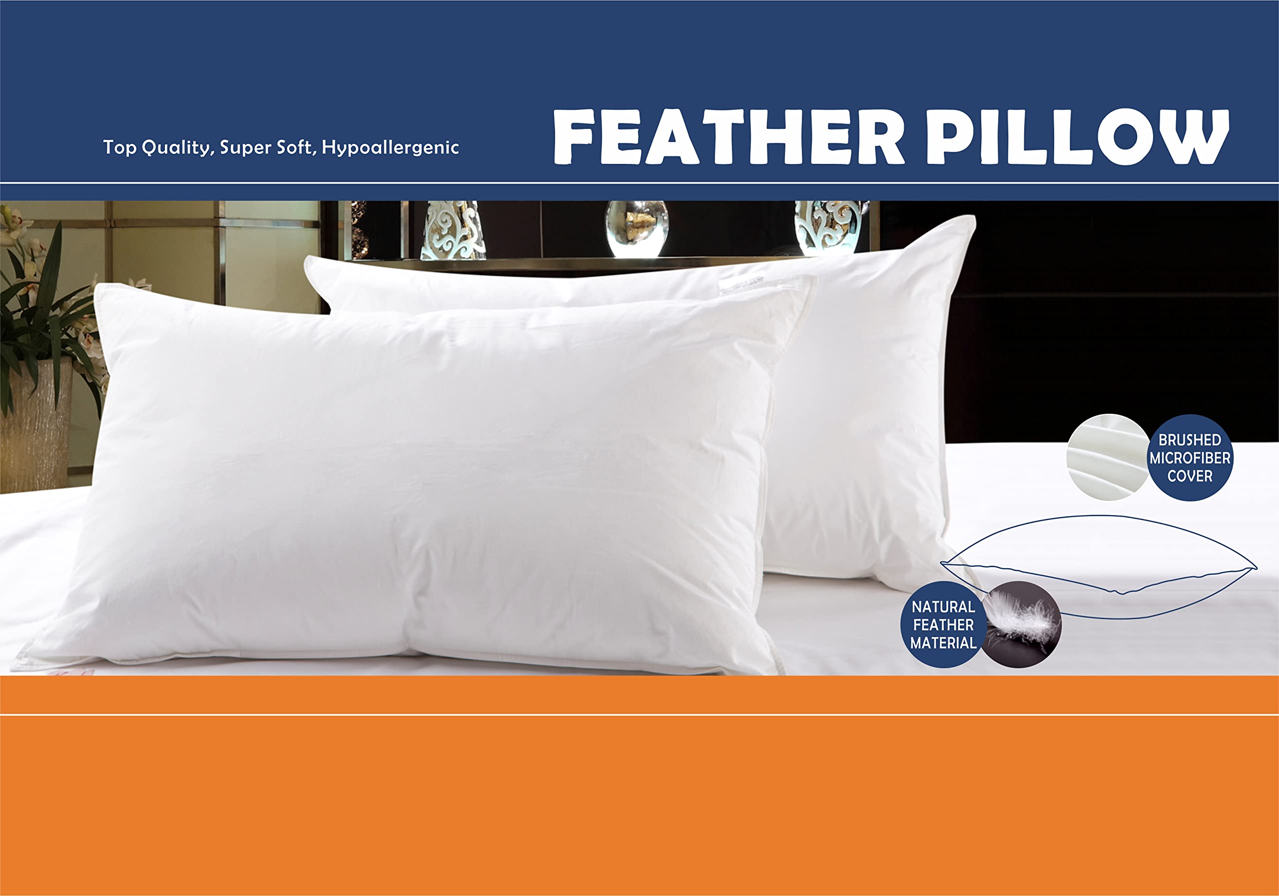 2 pares de almohadas de plumas de ganso Continental TC600 hipoalergénico blanco relleno cuadrado lujo lujo mejor calidad hotel súper suave cálido y acogedor anti alergia auto tela (almohadas de ganso